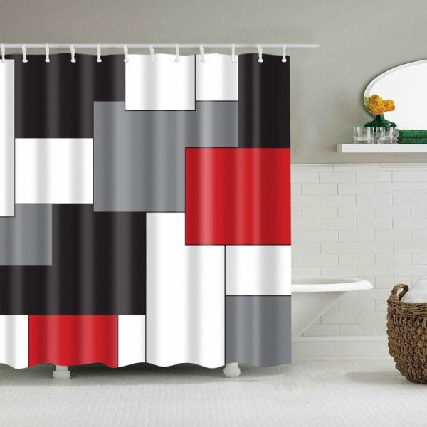 rideau de douche rouge et gris