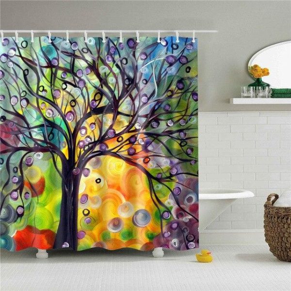 Rideau de douche arbre multicolore