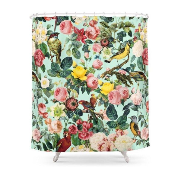 rideau de douche oiseaux multicolore