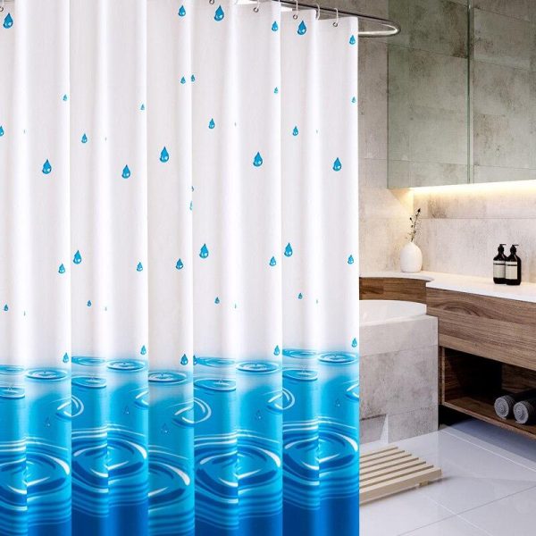 rideau de douche blanc et bleu