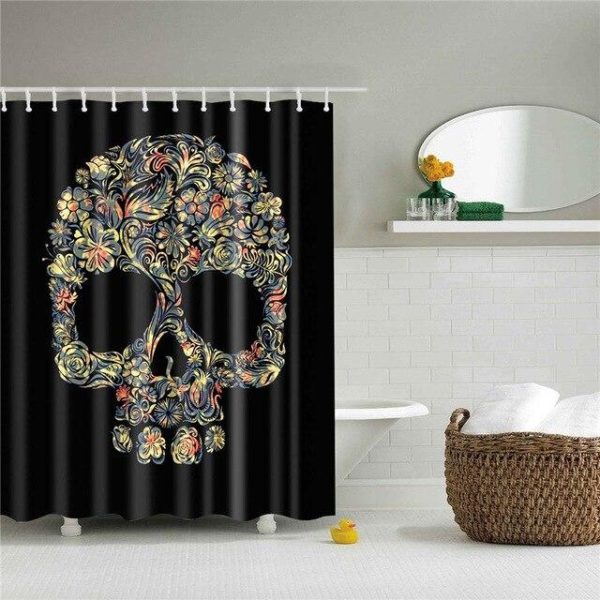 rideau de douche skull fleuri