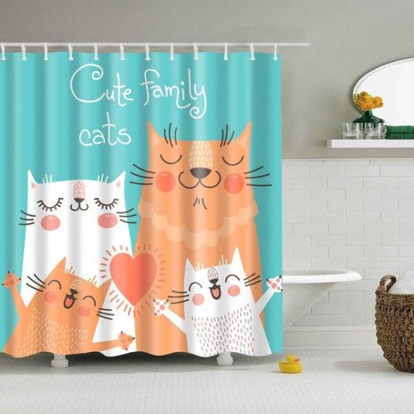 rideau de douche avec famille de chats