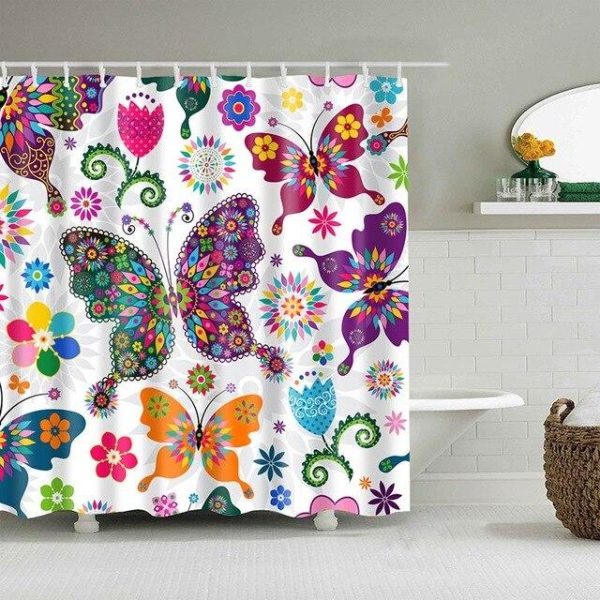 rideau de douche papillons en fleurs
