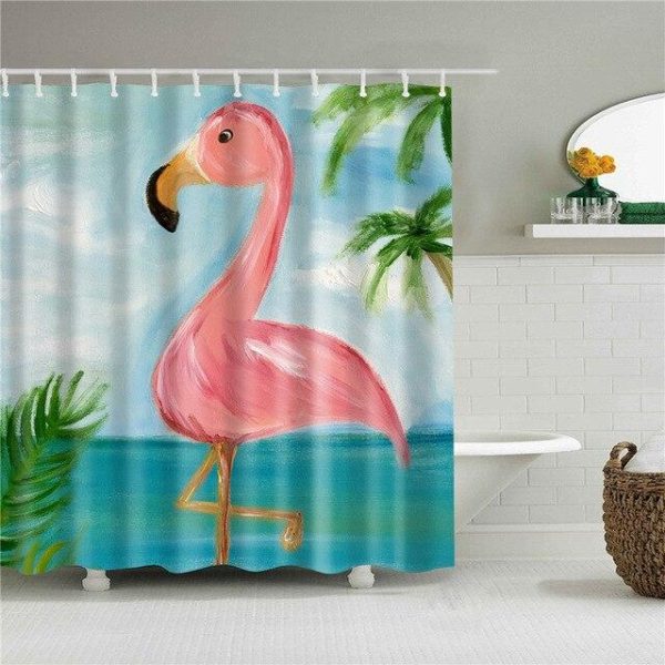 rideau de douche flamant rose élégant