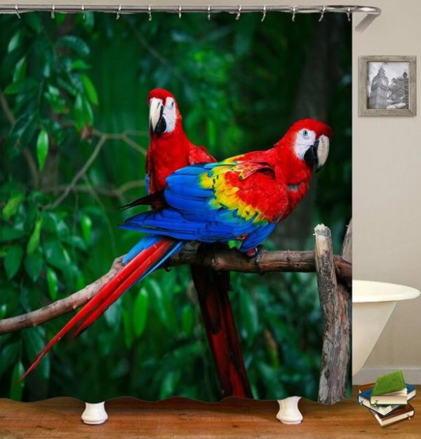rideau de douche perroquet multicolore
